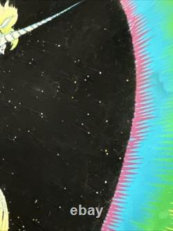 Vintage Velvet Flocked GLITTER Blacklight Poster UNICORN IN PARIDISE 1980 23x35