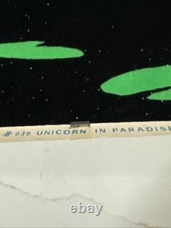 Vintage Velvet Flocked GLITTER Blacklight Poster UNICORN IN PARIDISE 1980 23x35