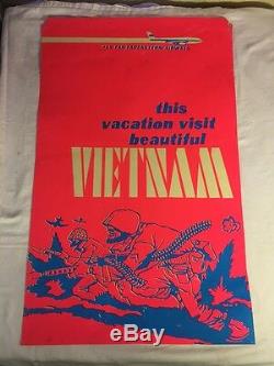 Vintage Visit Vietnam Anti War Blacklight Poster 1970's Original RARE 21x33