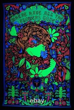 Vintage WHERE HAVE ALL THE FLOWERS GONE blacklight poster Bourne Hip Chicago NOS