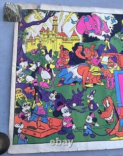 Vintage Wally Wood Disney Orgy Black Light Neon Art Poster Ripped 35x23