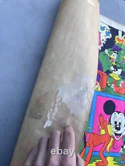 Vintage Wally Wood Disney Orgy Black Light Neon Art Poster Ripped 35x23