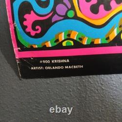 Vintage psychedelic art blacklight poster KRISHNA Orlando MacBeth 1969 Third Eye