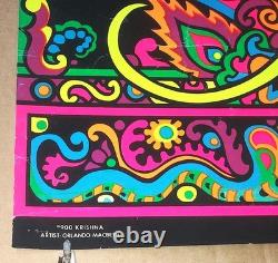 Vintage psychedelic art blacklight poster KRISHNA Orlando MacBeth 1969 Third Eye