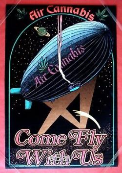 Vintage velvet AIR CANNABIS blacklight poster COME FLY WITH US! Mint cond. NOS