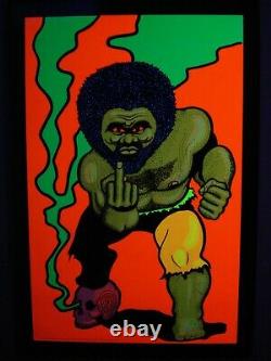 Vintage velvet BLACK TORGA black light poster Afro Power Panther voodoo skull
