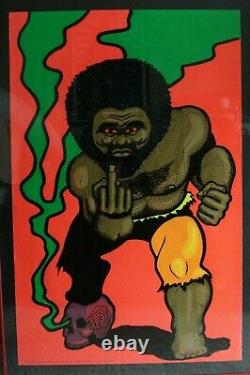Vintage velvet BLACK TORGA black light poster Afro Power Panther voodoo skull