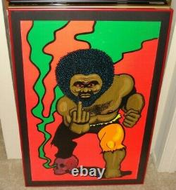 Vintage velvet BLACK TORGA black light poster Afro Power Panther voodoo skull