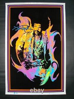 Vintage velvet JIMI HENDRIX blacklight poster FLAME Scorpio flocked Rare NOS