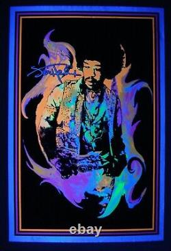 Vintage velvet JIMI HENDRIX blacklight poster FLAME Scorpio flocked Rare NOS