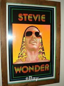 Vintage velvet flocked STEVIE WONDER Blacklight Poster July soul Funky 1981 NOS