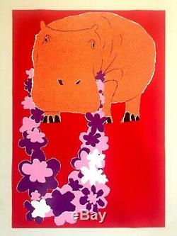Vtg 1960's Rare MID Century Modern Pop Art Israel Hippo Silkscreen Print Poster