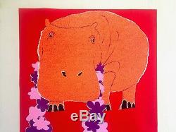 Vtg 1960's Rare MID Century Modern Pop Art Israel Hippo Silkscreen Print Poster