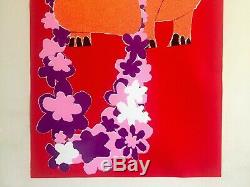 Vtg 1960's Rare MID Century Modern Pop Art Israel Hippo Silkscreen Print Poster