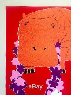 Vtg 1960's Rare MID Century Modern Pop Art Israel Hippo Silkscreen Print Poster