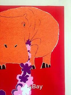 Vtg 1960's Rare MID Century Modern Pop Art Israel Hippo Silkscreen Print Poster