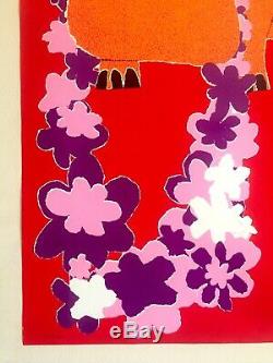 Vtg 1960's Rare MID Century Modern Pop Art Israel Hippo Silkscreen Print Poster