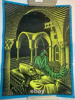 Vtg 1968 Blacklight Poster MC Escher Bad Trip Psychedelic Silkscreen Mantis