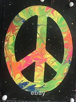 Vtg 1970 SPACE PEACE Psychedelic BlackLight Poster Black light by Nellis Faulk