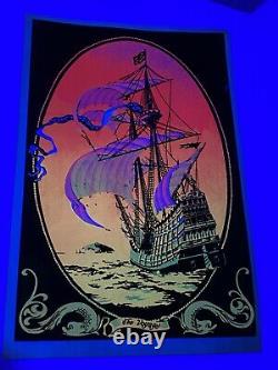 Vtg 1970's Sailing Ship The Voyage Black Light Glowing Poster Velva Print