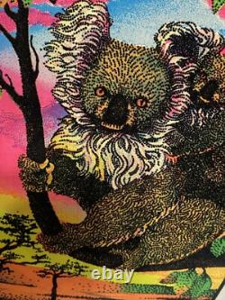 Vtg 1970's Seldom Seen Koala Bears Black Light Glowing Poster Velva Print