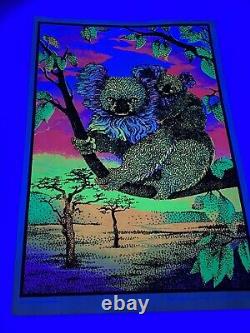 Vtg 1970's Seldom Seen Koala Bears Black Light Glowing Poster Velva Print