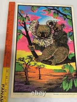 Vtg 1970's Seldom Seen Koala Bears Black Light Glowing Poster Velva Print