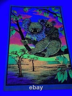 Vtg 1970's Seldom Seen Koala Bears Black Light Glowing Poster Velva Print