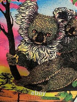 Vtg 1970's Seldom Seen Koala Bears Black Light Glowing Poster Velva Print