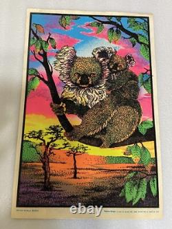Vtg 1970's Seldom Seen Koala Bears Black Light Glowing Poster Velva Print