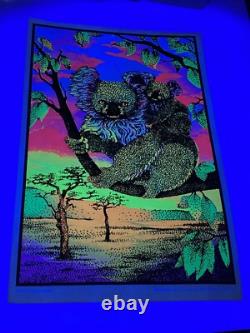 Vtg 1970's Seldom Seen Koala Bears Black Light Glowing Poster Velva Print