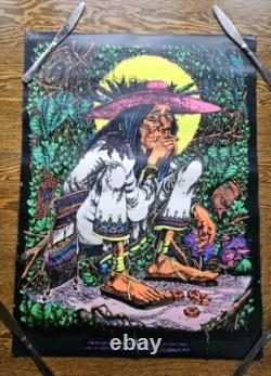 Vtg 1970s San Mezcalito Blacklight Headshop Stoner Toker Poster 29x21 1/2 used