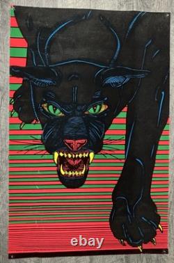 Vtg 1973 Pro Arts Panther Poster Black Light Velvet Flocked, 33 X 21