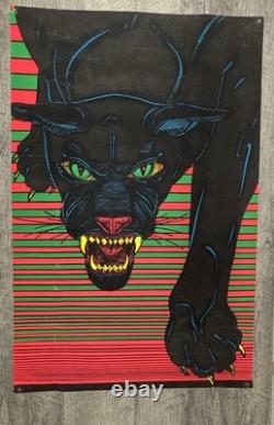 Vtg 1973 Pro Arts Panther Poster Black Light Velvet Flocked, 33 X 21