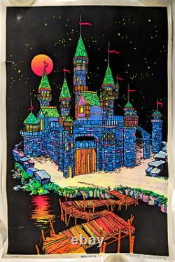 Vtg 1974 Magic Castle Flocked 23x35 Blacklight Poster Funky Ent USA