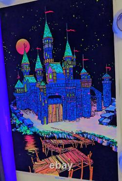 Vtg 1974 Magic Castle Flocked 23x35 Blacklight Poster Funky Ent USA