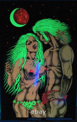 Vtg 1974 One Stop BLACKLIGHT Poster MOON CHILDREN Non Flocked RARE HIPPIE LOVERS