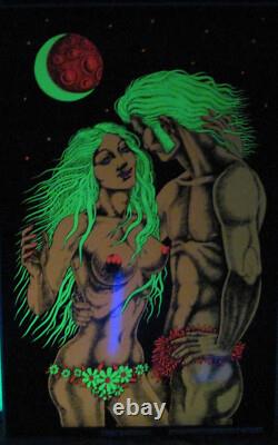 Vtg 1974 One Stop BLACKLIGHT Poster MOON CHILDREN Non Flocked RARE HIPPIE LOVERS