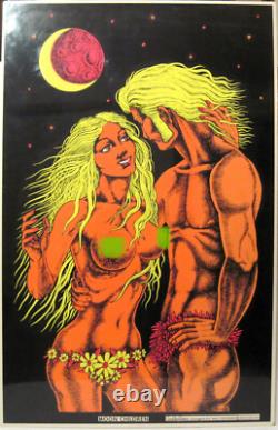 Vtg 1974 One Stop BLACKLIGHT Poster MOON CHILDREN Non Flocked RARE HIPPIE LOVERS