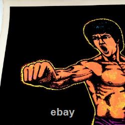 Vtg 1975 Bruce Lee Flying Side Kick #2 Flocked Velvet Black Light Poster 35x23