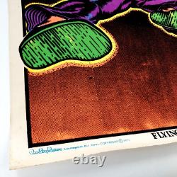Vtg 1975 Bruce Lee Flying Side Kick #2 Flocked Velvet Black Light Poster 35x23