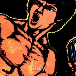 Vtg 1975 Bruce Lee Flying Side Kick #2 Flocked Velvet Black Light Poster 35x23