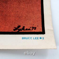 Vtg 1975 Bruce Lee Flying Side Kick #2 Flocked Velvet Black Light Poster 35x23