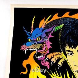 Vtg 1975 Bruce Lee Kung Fu Master Black Light Flocked Velvet Poster Vela-Print