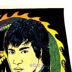 Vtg 1975 Bruce Lee Kung Fu Master Black Light Flocked Velvet Poster Vela-Print