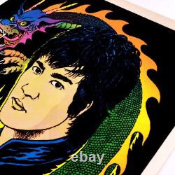 Vtg 1975 Bruce Lee Kung Fu Master Black Light Flocked Velvet Poster Vela-Print