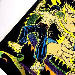 Vtg 1975 Bruce Lee Kung Fu Master Black Light Flocked Velvet Poster Vela-Print