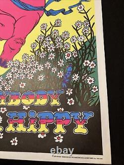 Vtg 70's Black Light Poster Pink Hippy Hippo 23x 35 1970 Trippy Rare Love Fly