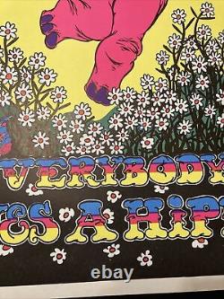 Vtg 70's Black Light Poster Pink Hippy Hippo 23x 35 1970 Trippy Rare Love Fly