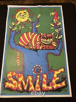 Vtg 70's Black Light Poster SMILE Cheshire Cat 23x 35 DEADSTOCK 1971 Trippy